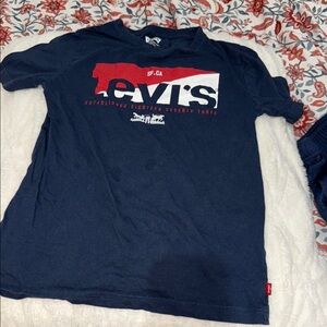 Levi's Dark Blue Tee with Red and White Logo boys M(10-12) used
